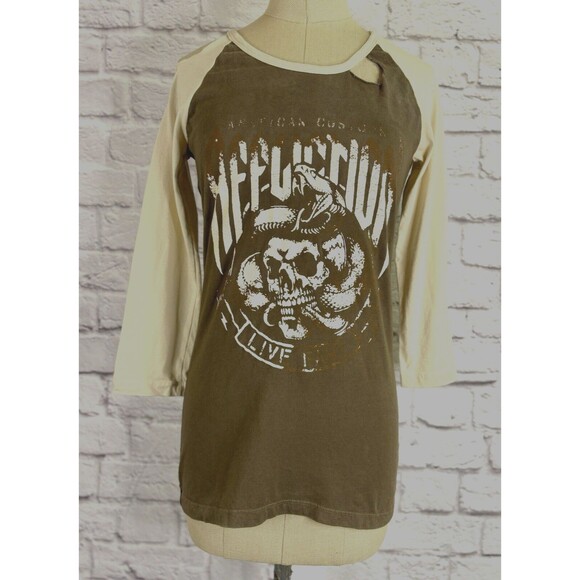 AFFLICTION Womens Shirt SMALL American Custom Bushmaster Long Sleeve Logo Raglan - Picture 6 of 14